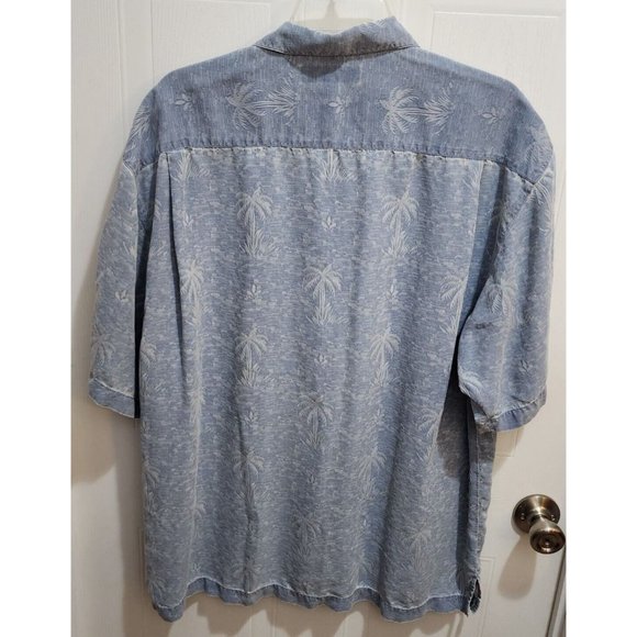 Tommy Bahama Hawaiian Floral Palm Tree Blue Button Shirt Silk Luau Camp Size XL - Picture 9 of 12